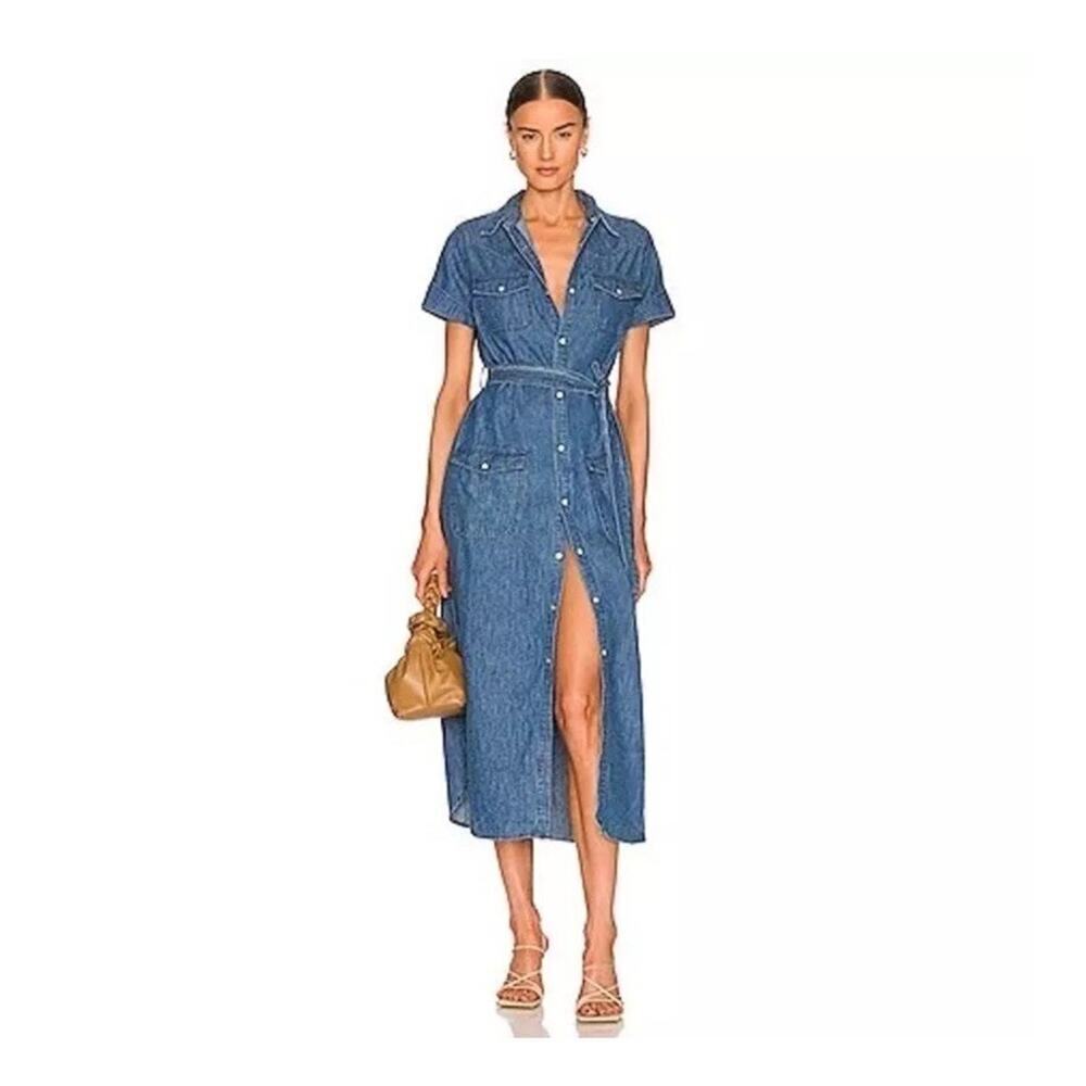 Boyish Jeans Revolve Marcel Western Shirt Dress In Blau Minimalist Womens Small